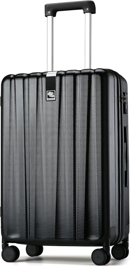 Hanke 24 Inch Luggage Suitcases With Spinner Wheels Lightweight PC Hard Shell Rolling Suitcase With Travel Lock,Checked-Medium 24-Inch(Jet Black)