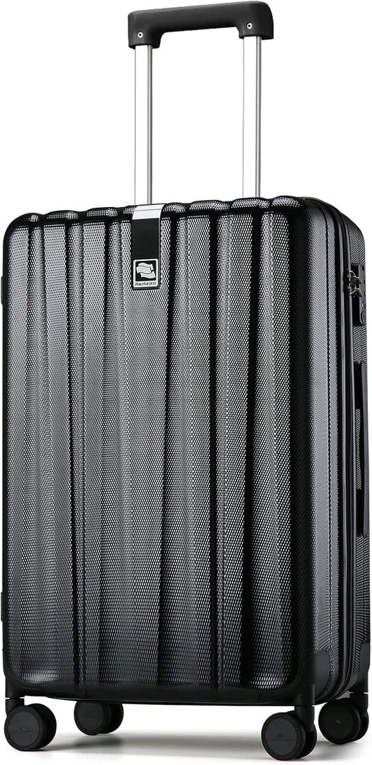 Hanke 24 Inch Luggage Suitcases With Spinner Wheels Lightweight PC Hard Shell Rolling Suitcase With Travel Lock,Checked-Medium 24-Inch(Jet Black)