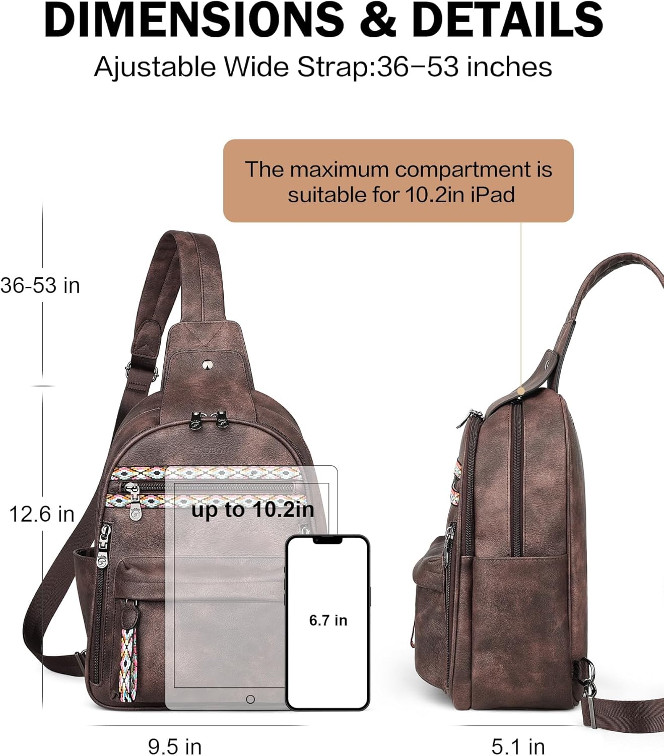 FADEON Large Sling Bag for Women, Leather Crossbody Purse Designer Anti Theft Sling Backpack, RFID Fanny Packs for Travel