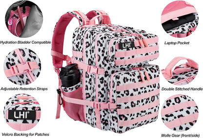 LHI Military Tactical Backpack for Men and Women 45L Army 3 Days Assault Pack Bag Large Rucksack with Molle System - Pink Leopard