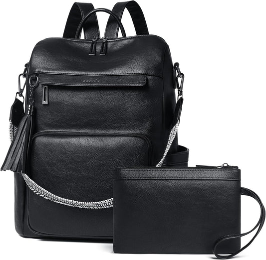 Shrrie Vegan Leather Laptop Backpack for Women 15.6 inch Work Backpack Fashion Travel Backpack Purse for Travel College Work