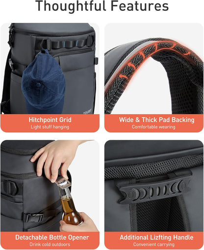 TOURIT 38 Cans Backpack Cooler: Leak Proof Waterproof 2 Insulated Compartments Soft Cooler Bag Beach Travel Camping Picnic