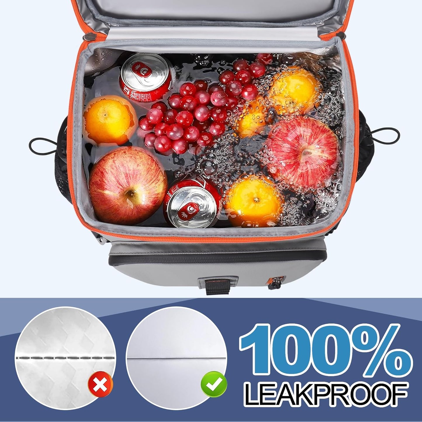 SUNUP 35 Cans Waterproof Cooler Backpack, Soft Insulated Leak Proof Backpack Cooler for Men Women, Large Capacity Ice Chest for Beach, Hiking, Camping, Travel, Outdoor, Grey