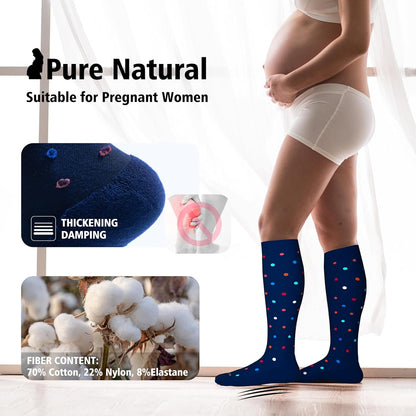 LEVSOX Thick Cotton Compression Socks for Women&Men 20-30mmHg Knee High Cute Support Sock for Nurses, Pregnancy, Travel