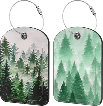 Foggy Forest Luggage Tag for Suitcase Set of 2 PU Leather Cute Luggage Tags with Stainless Metal Loop ID Label Privacy Flap Suitcase Tags for Women and Men Travel