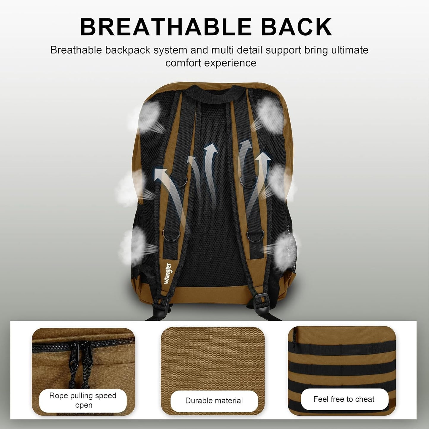 Wrangler Tradesman Backpack, Water Resistant Casual Daypack for Travel Work School, Unisex Laptop Backpack with Notebook Sleeve