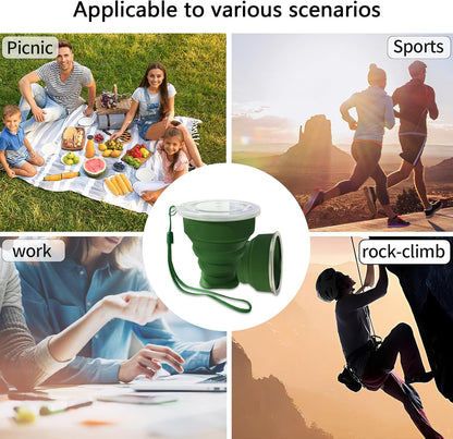 Collapsible Cup-Silicone Foldable Expandable Folding Drinking Cups-Reusable Portable Mugs-Cup For Travel, Camping, Hiking, Survival, Car, Picnic, Beach, Holiday Vacation, Outdoor Dark Green