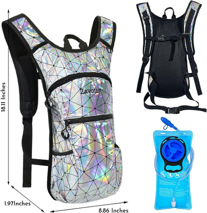 Reflective Hydration Backpack, Hydration Pack - Water Backpack with 2L/3L Hydration Bladder, Essential for Festivals - Rave Hydration Pack for Hiking, Running, Cycling, and Festivals