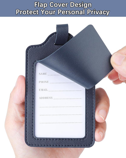 Teskyer Luggage Tags for Suitcases, TSA Approved with Privacy Protection Cover, Premium Faux Leather Bag Tags for Travel - 2 Pack, Blue