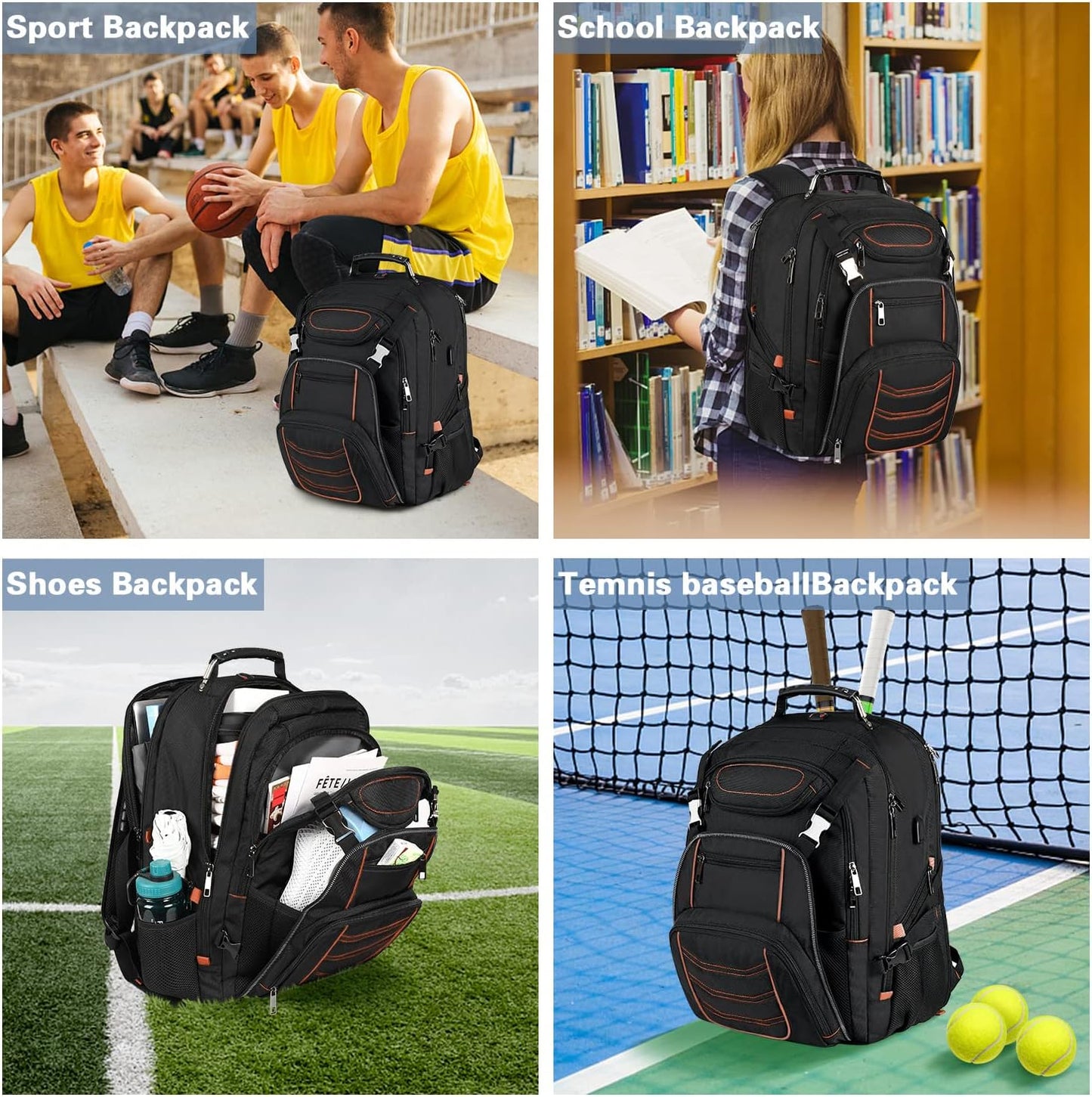 18.4 inch Laptop Backpack, Extra Large Travel Laptop Backpack with USB Charging Port, Big Capacity TSA Friendly RFID Anti Theft Pocket Heavy Duty Computer Bag for Men Women,21.2*15.5*11.5 inch Orange