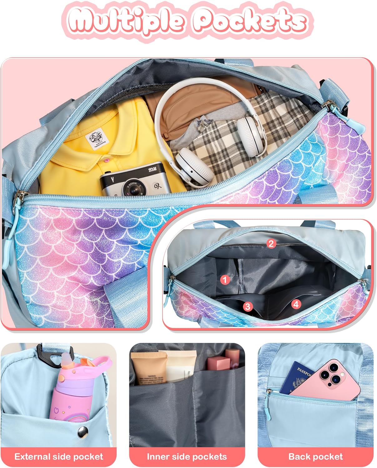 Girls Gifts 9-10 Year Old-Girl Gym Bag with Shoe Compartment, Kid Personalized Weekender Overnight Bags, Initial Travel Tote with Makeup Pouch, Kids Easter Gift (Letter V)