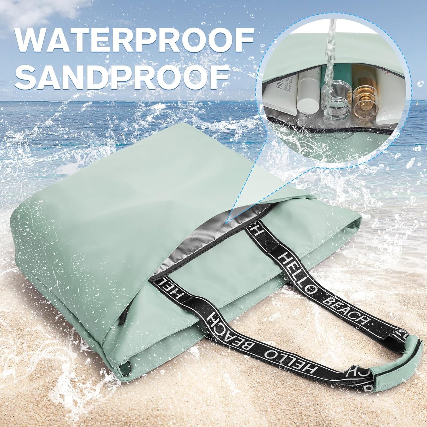 G4Free Beach Bag, Waterproof Beach Bags for Women, Personalized Strap Tote Bag for Women Birthday Gifts
