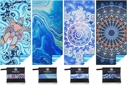 4 Pack Microfiber Lightweight Beach Towel Sand Free Quick Dry Absorbent Thin Compact Towels for Swimming Pool Camping Beach Accessories Large Easy Pack Travel Things for Vacation Essentials Gift