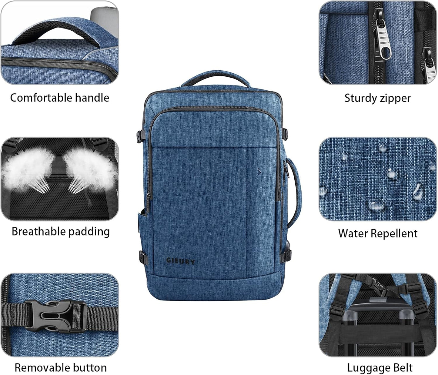 Carry On Backpack, Extra Large 50L Travel Backpack for Men & Women, Expandable Backpack For Airplanes, 17 Inch Laptop Backpack, Luggage Suitcase 40L Daypack Lightweight Business Weekender Bag, Blue