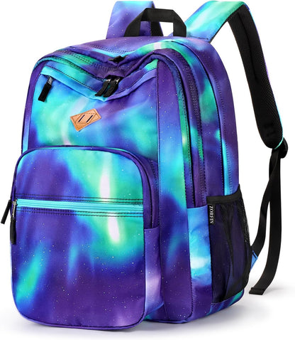 ZORFIN 26L Backpack for College, and Travel: Water Resistant Bookbag - Night Aurora SkyBlue