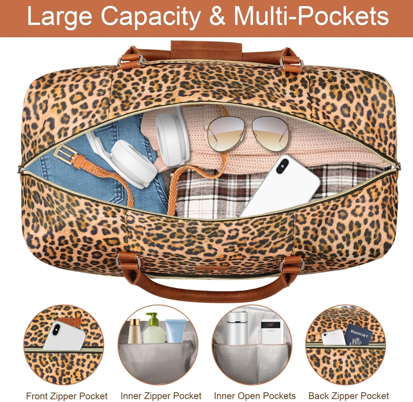 Weekender Bag for Women, Travel Duffel Bag Carry On Overnight Bag with Shoe Compartment Large Nylon Travel Weekend Tote Bag