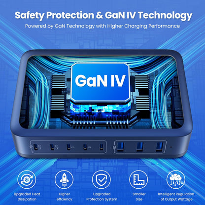 USB C Charger Block 515W[2025 Upgraded] GaN IV 8 Port Fast Charging Station Hub,Dual PD 100W USB C Laptop Charger Compatible with MacBook Pro/Air,iPad,iPhone 16/15,Galaxy S23/S24 Steam Deck Dell XPS