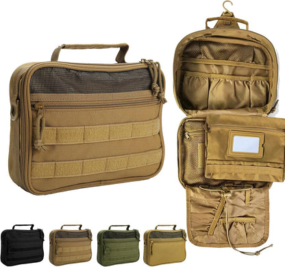 Toiletry Bag for Men, Travel Hanging Hook Toiletry Bag, Spacious Portable Organizer Dopp Kit Shaving Bag for Toiletries Makeup Accessories Tactical Essentials - Khaki