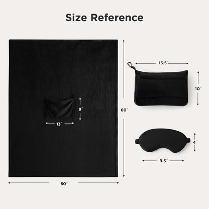 Bedsure Travel Blanket Airplane Compact with Storage Bag, Packable Blanket with Eye Mask, Lightweight 2-in-1 Travel Essentials, Functioned as Pillow for Airplane Comfort and Warmth, Black