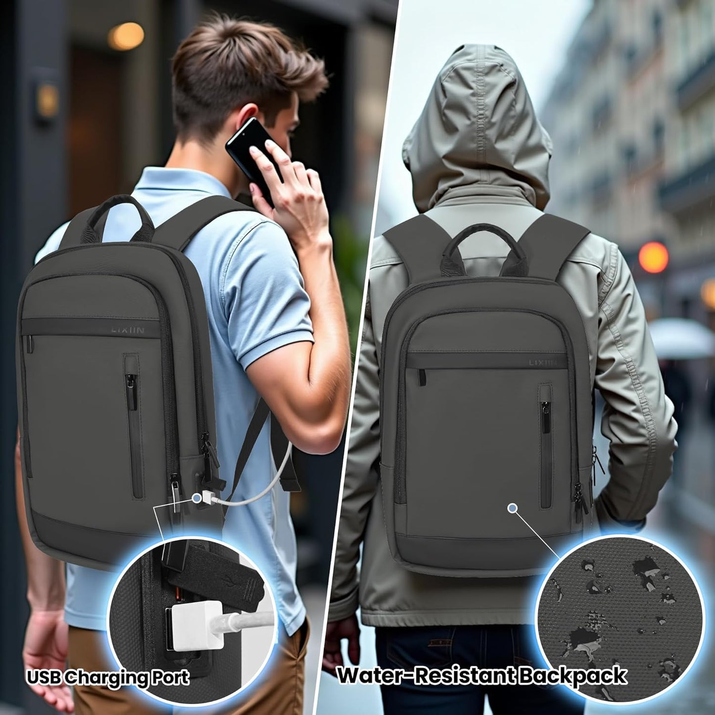 Business Backpack for Men Lightweight Commute Laptop Backpack Anti-Theft Water Resistant Backpack for 17.3 Inch Computer for Daily Office Work with Small Bag (Grey)