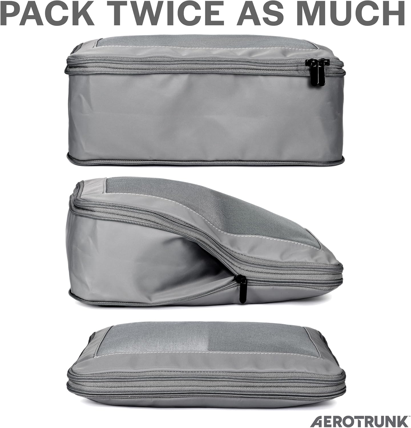 Aerotrunk Compression Packing Cubes for Travel - Luggage Organizer Bags - Double Zipper Packing Cubes for Suitcases (6-Pack, Dark Grey)