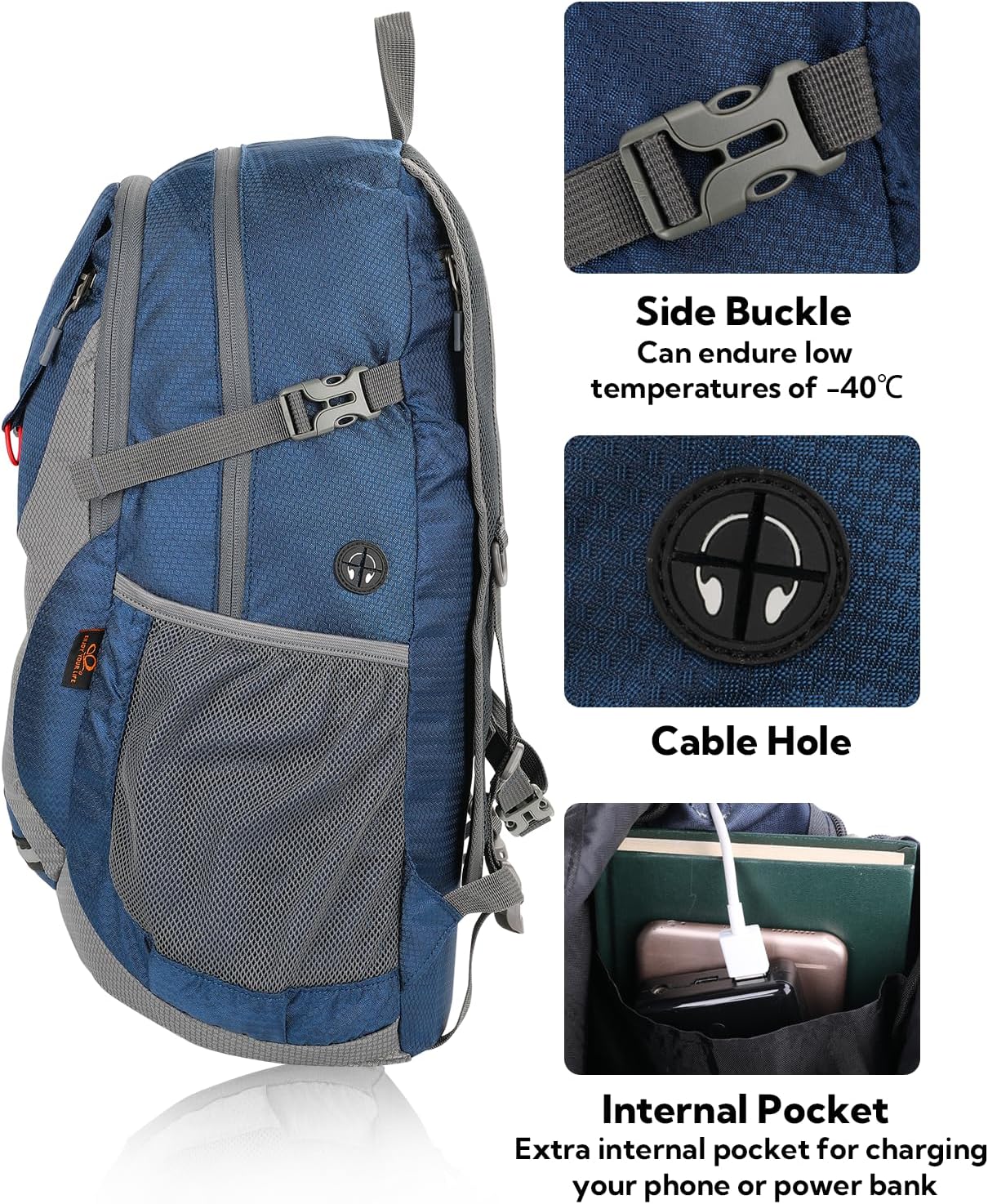 WATERFLY Lightweight Packable Hiking Backpack: 30L Foldable Travel Daypack Ultralight Camping Day Pack for Woman Man