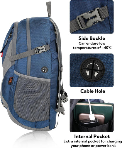 WATERFLY Lightweight Packable Hiking Backpack: 30L Foldable Travel Daypack Ultralight Camping Day Pack for Woman Man