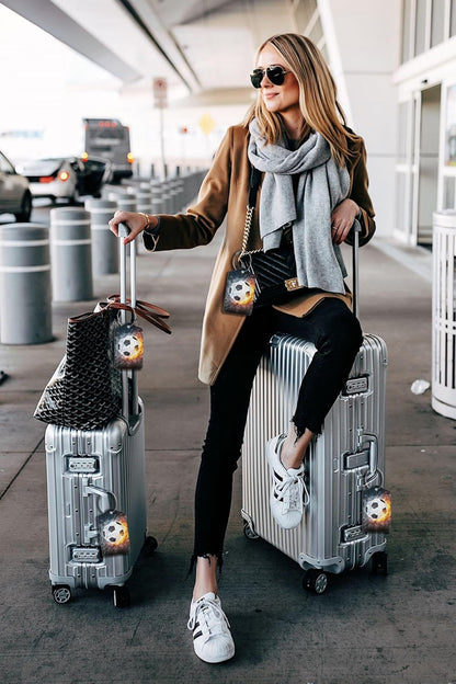 2 Pack Luggage Tags for suitcases Football Soccer Ball Luggage Tag, Leather Stainless Steel Loop Label Tag for Men Women Travel Bag Suitcase(Soccer)