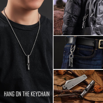 KeyUnity Titanium Emergency Whistle with Metal Lanyard, 120dB+, One-Piece Outdoor Survival Whistle, Ultra-Light, Rustproof