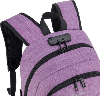 Tzowla Business Laptop Backpack Water Resistant Anti-Theft Backpack with USB Charging Port and Lock 17.3 Inch Computer Backpacks for Women, Casual Hiking Travel Daypack(Purple)
