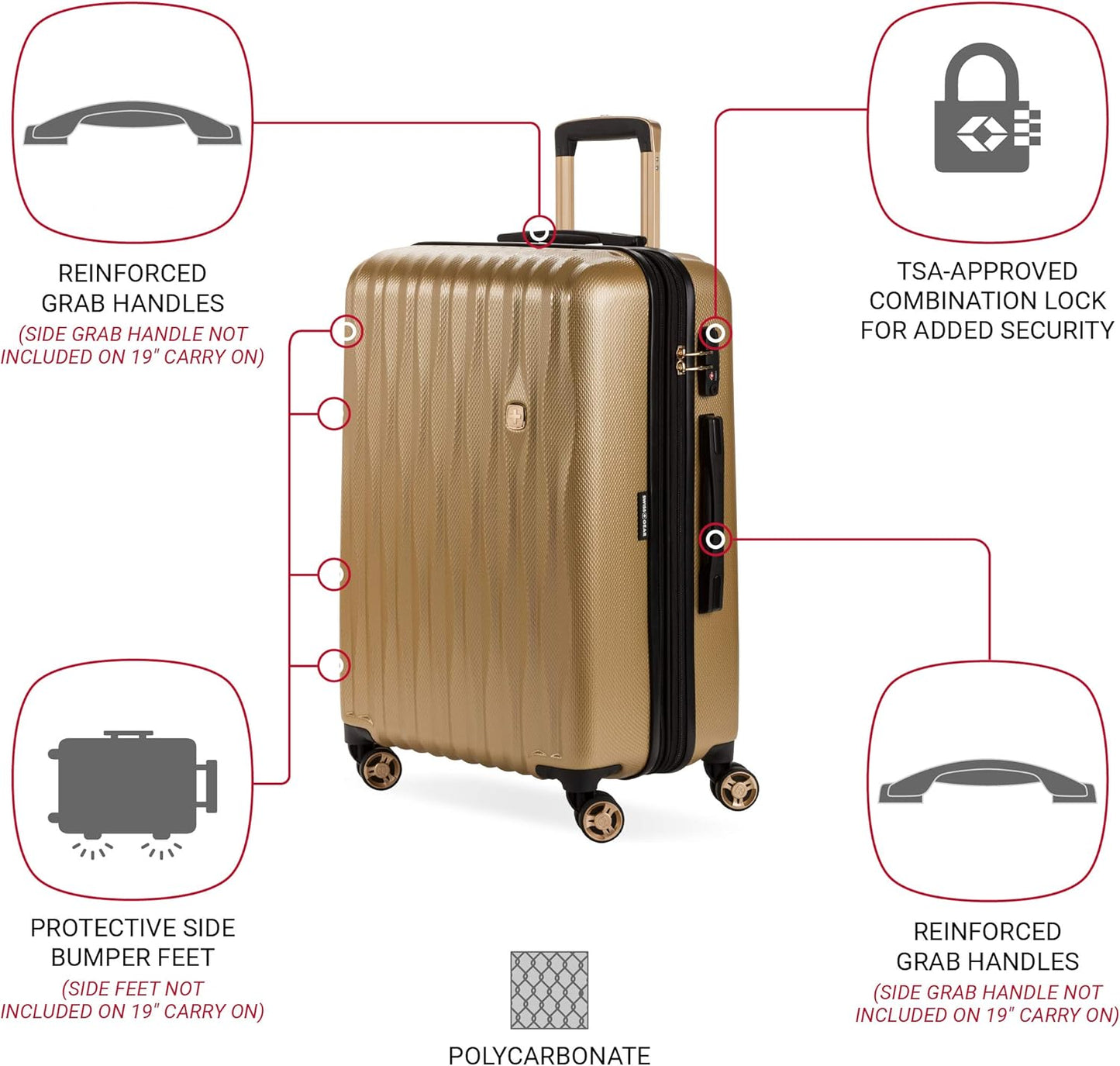 SwissGear 7272 Energie Expandable Hardside Luggage with Spinner Wheels and TSA Lock, Gold, Checked-Medium 24-Inch