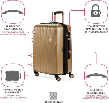 SwissGear 7272 Energie Expandable Hardside Luggage with Spinner Wheels and TSA Lock, Gold, Checked-Medium 24-Inch