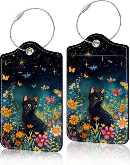 2 Pack Luggage Tag for Suitcase, Cute Unique Leather Suitcase Tags Identifiers with Privacy Name Address Labels & Durable Steel Loop for Women Men Travel