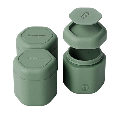 Cadence Travel Containers Haircare Capsule Set - Magnetic Containers with Lids,Carry On Travel Essentials For Women/Men - 3 Flex Mediums (1.32oz) - Shampoo, Conditioner & Comb Icon Labels - Eucalyptus
