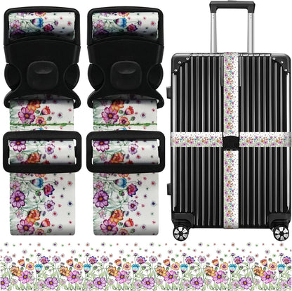 Luggage Straps for Suitcases, Travel Adjustable Belt with Quick Release Buckle, Heavy Duty Nylon Bag Packing Strap, Unique Bright Identifiers Business Travel Accessories (2 Pack) - Colorful Daisy