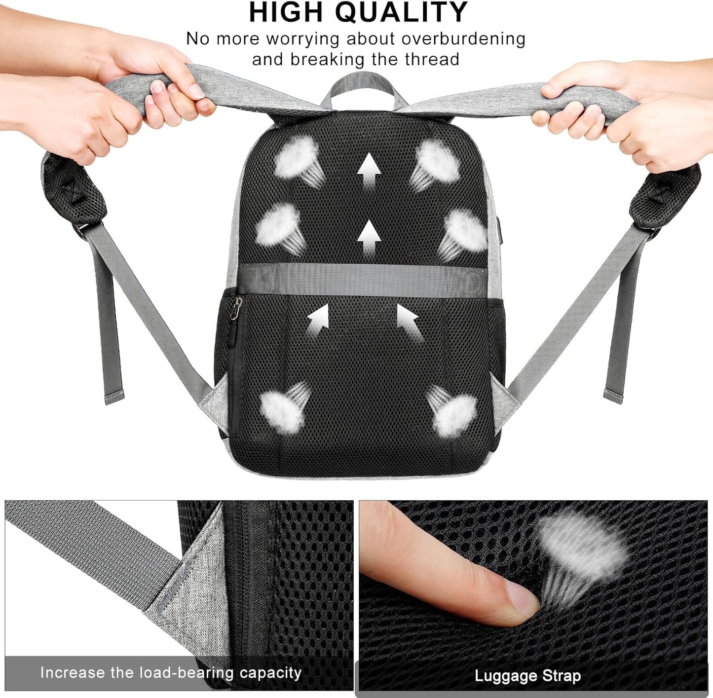 School Backpack for Teen Boys and Girls, with 17.3 inch Laptop Sleeve, Large Computer Bag Mochila with 2 Compartments, Ergonomic Straps, Grey