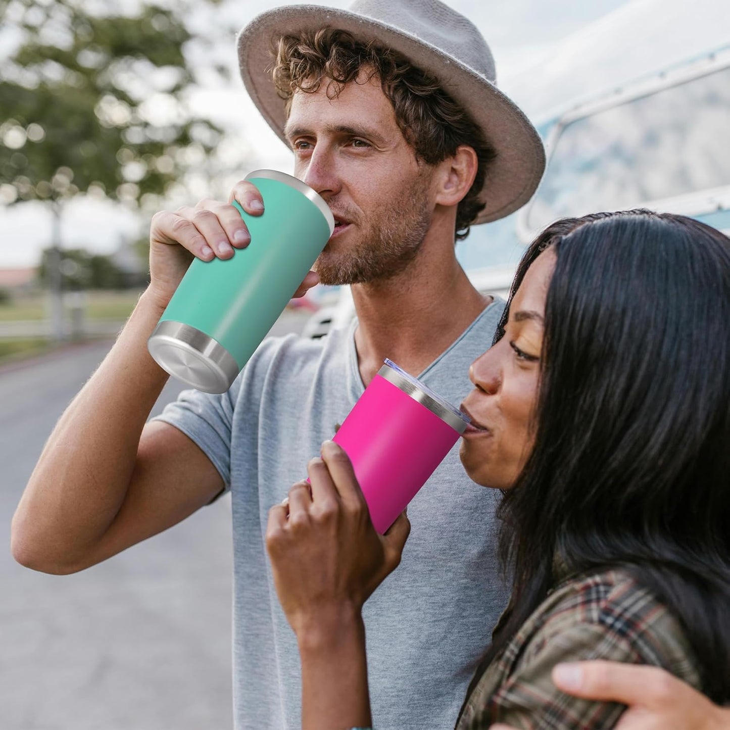 20oz Tumbler Bulk Stainless Steel Tumbler Cup with Lid Vacuum Insulated Double Wall Travel Mug, Durable Powder Coated Travel Coffee Tumbler Mug for Hot & Cold Drinks, Light Blue,8 Pack