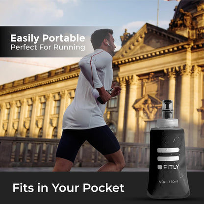 FITLY Soft Flask - Shrink As You Drink Soft Water Bottle for Hydration Pack - Folding Water Bottle Ideal for Running, Hiking, Cycling, Climbing & Rigorous Activity