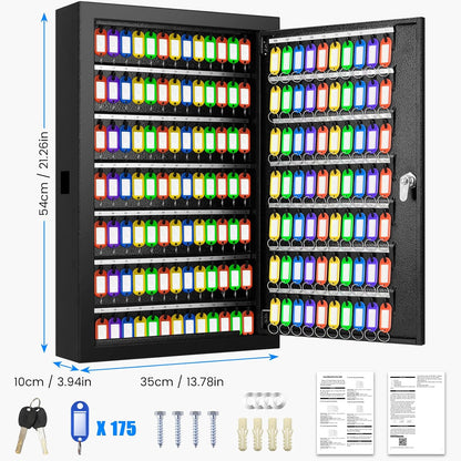 175 Keys Key Lock Box, Anti-Theft Key Cabinet with Key Tags, Key Organizer Wall Mount for Car Garage House Rental Office Business