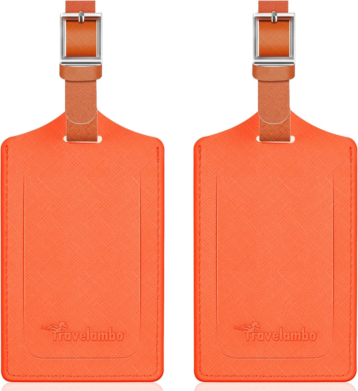 Travelambo Luggage Tags for Suitcases Faux Leather Privacy Protection 2 Pack Bag Tags Travel Accessories Essential, Cross Orange