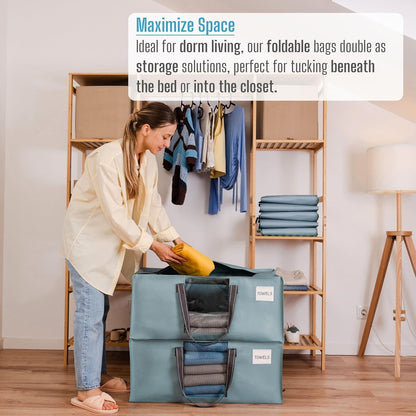 VENO 2 Pack Moving Bags for College, Heavy-Duty Storage Totes, Moving Boxes and Wardrobe Packing Supplies Alternative - Extra Large Durable Laundry Bags for Clothes (Light Blue Matte, 2 Pack)