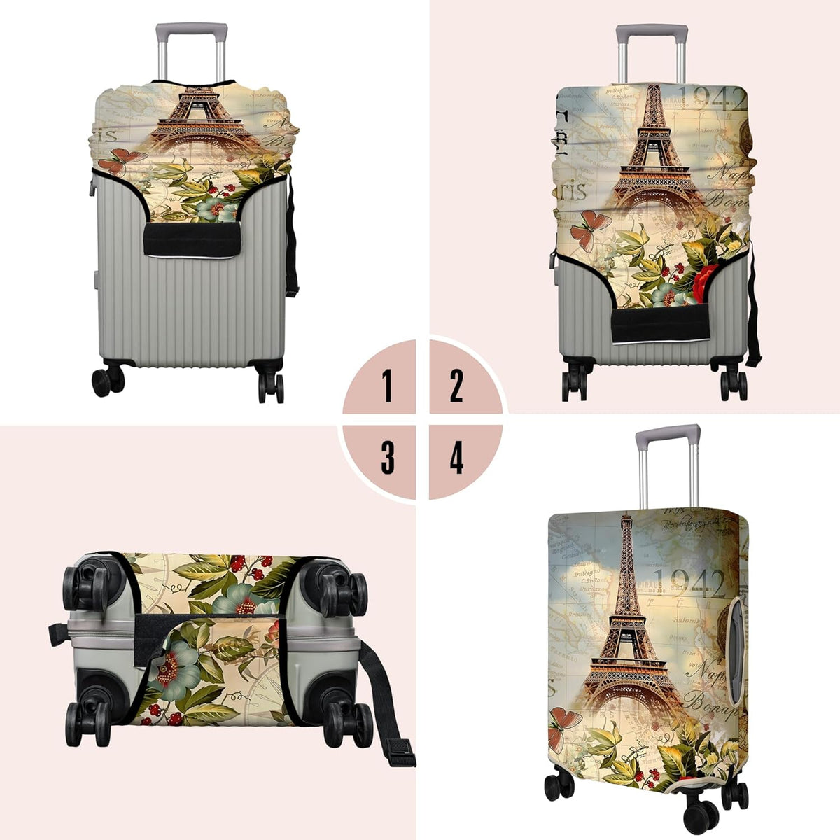 Travel Luggage Cover Suitcase Protector Fits 18-32 Inch Wheel Covers PatternedTravel Related Items Flower Luggage Protector Elastic S