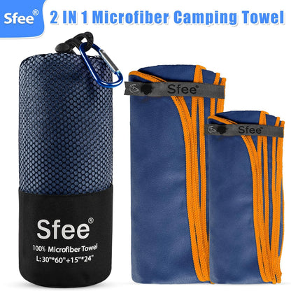 Sfee 2 Pack Microfiber Travel Towel, Quick Dry Towel Camping Towel Beach Towel Super Absorbent Compact Lightweight Sports Gym Towels Set for Beach, Gym, Hiking, Pool, Backpacking, Bath, Yoga