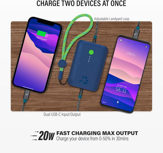 Nimble Champ Portable Charger, 10,000mAh Power Bank Fast Charging, 20W Dual USB-C Battery Pack with Cable, Travel Essential Power Bank for iPhone Laptops Galaxy Tablet Pixel iPad Macbook Kindle Airpod