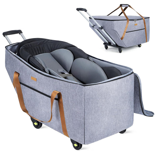 Infant Car Seat Travel Bag with Wheels Fits Chicco KeyFit 30,Nuna Pipa, UPPAbaby MESA,Padded Car Seat Bags for Airplane, Gate Check Bag with Side Pocket,Removable Cover for Air Travel, Grey