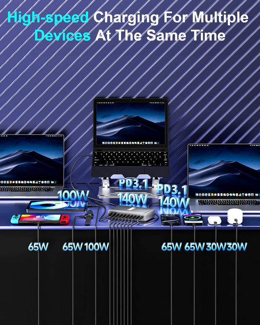 800W USB C Fast Charger Block, 10 Port USB Charging Station, GaN Ⅲ Pro Dual 140W PD PPS Port for Multiple Devices,Laptop Wall Charger Compatible with DELL, HP, MacBook Pro,iPhone 16,Galaxy S24