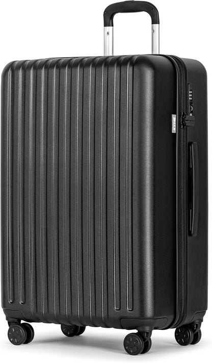 KYME 26-Inch Medium Checked Luggage, 100% PC Hardside Suitcase with TSA Lock & Double Spinner Wheels, Durable Travel Hard Shell for Men & Women (Black)
