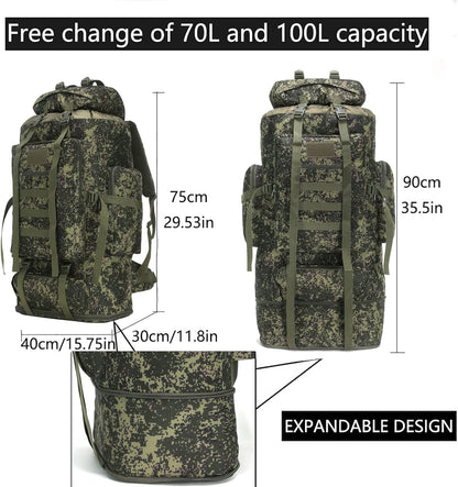Hiking Backpack for Men 70L/100L Camping Backpack Military Rucksack Molle 3 Days Assault Pack for Climbing