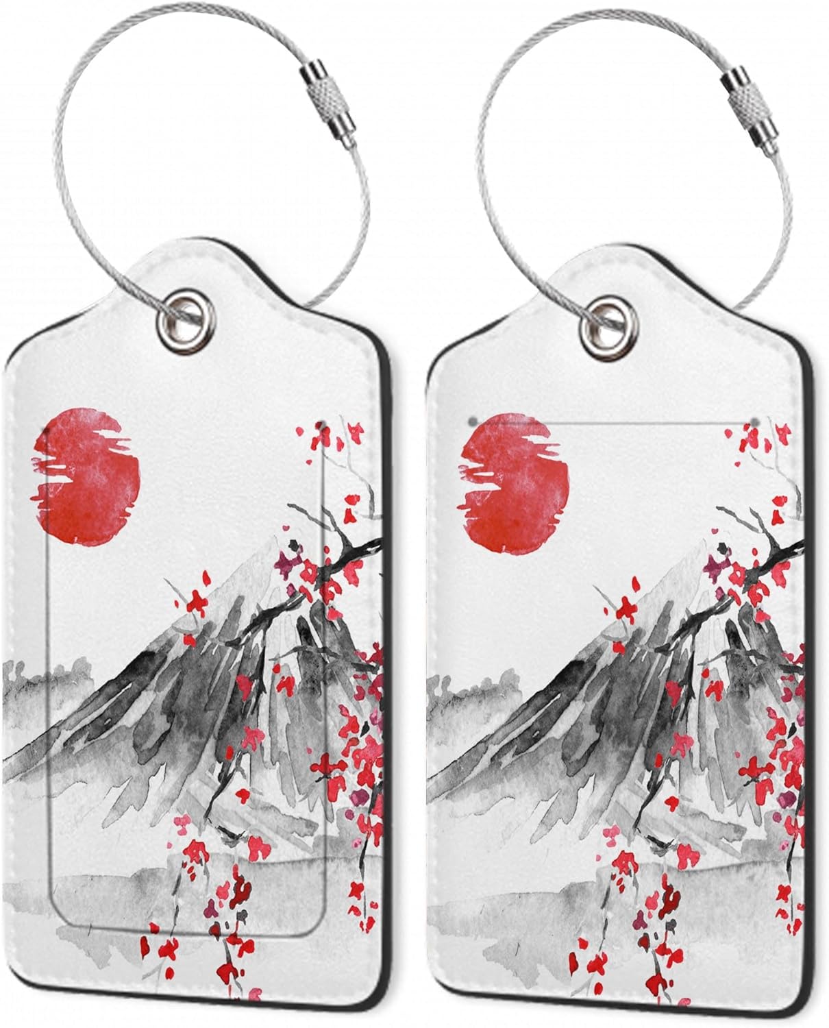 2Pcs Luggage Tag for Suitcase Japanese Cherry Blossom Cute Suitcase Tag with Privacy Flap & Name ID Label & Metal Loop,Travel Bag Luggage Tags for Women