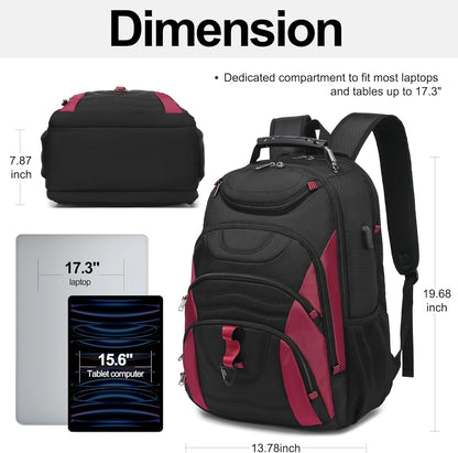 Boavan Laptop Backpack for men, 17.3 inch Laptop Bag with USB Port, Waterproof Travel Work Backpack Purse, Anti-Theft Teacher Nurse Doctor Casual Bookbags Office Business backpack，Black&Russet Red